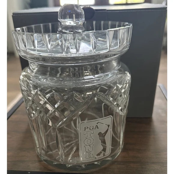 Waterford PGA Tour Crystal Lismore Round Biscuit Barrel Lid & Original Box RARE - Picture 3 of 8